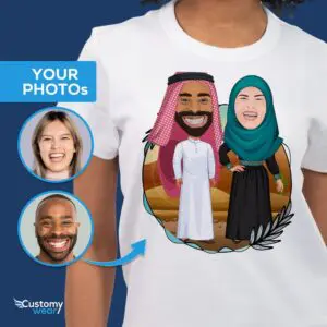 Προσαρμοσμένο μπλουζάκι με φωτογραφία Arabian Anniversary – Personalized Hijab Couple Tee πουκάμισα για ενήλικες www.customywear.com