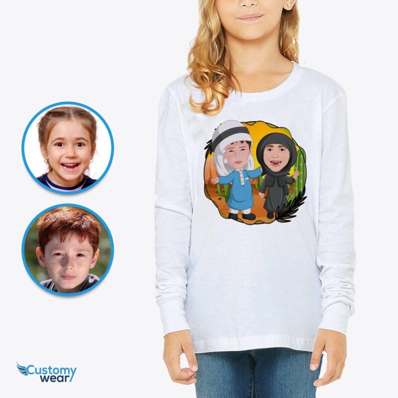 Personalized Arabian Siblings Tee - Custom Kids Traditional T-Shirt-Customywear-Arabic culture T-shirts