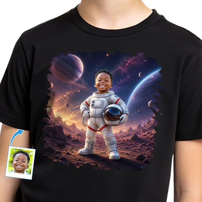 Custom Astronaut Boy Shirt Personalized Young Kid Moon Landing Tee (1)