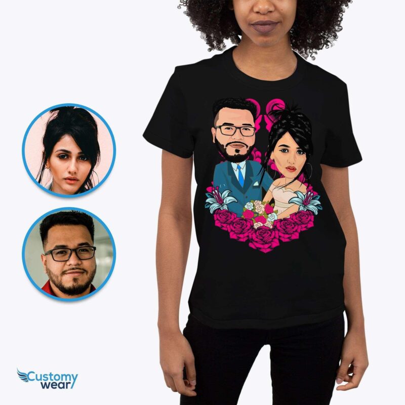 Custom Couples portrait tee, caricature shirts, Anniversary gifts CustomyWear adult2, anniversary, caricature_tee, cartoon_couple_tee, couple, couple-judge, couple_caricature, co