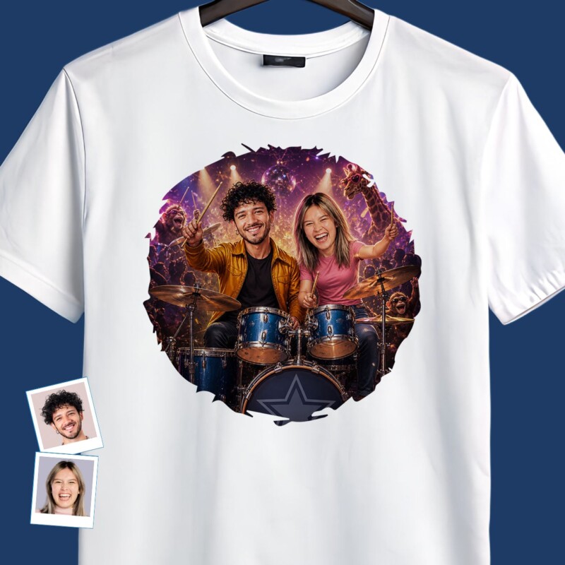 Custom Drummer Couple Shirt – Personalized Music Tee for Drum Enthusiasts (19)