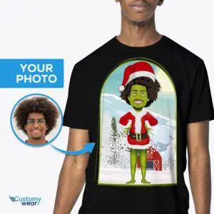 वैयक्तिकृत ग्रिंच क्रिसमस टी-शर्ट - अपनी फोटो को रूपांतरित करें वयस्क शर्ट www.customywear.com