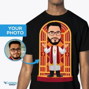 T-shirt personalizzata per officiante di matrimonio | Trasforma la tua foto in un modello da prete per camicie per adulti www.customywear.com