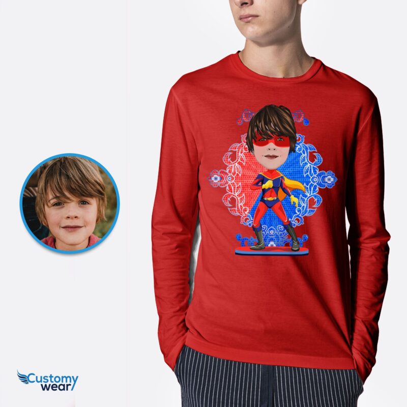 Gepersonaliseerde superheld T-shirt op maat - Verander uw foto in een Superboy-T-shirt-Customywear-Boys