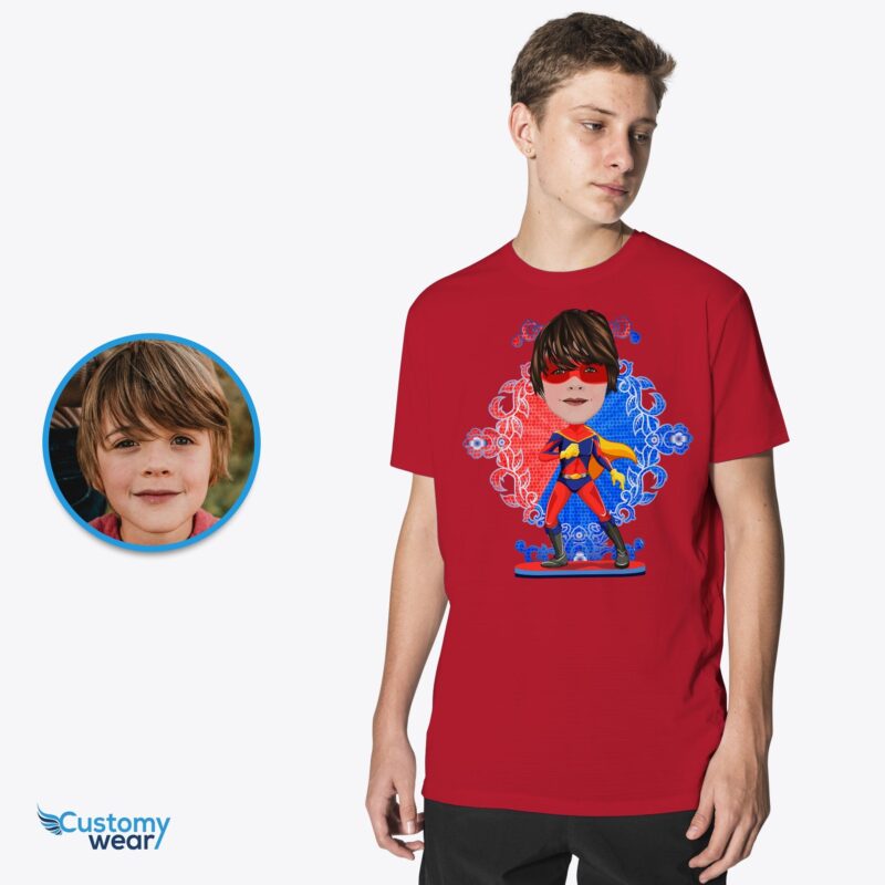 Mukautettu supersankari-T-paita – tee valokuvastasi superpoika-paita-muokatut vaatteet-pojat