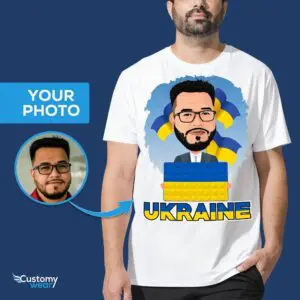 Personlig t-skjorte med ukrainsk flagg | Egendefinert foto-t-skjorte for Ukraina-entusiaster Voksenskjorter www.customywear.com