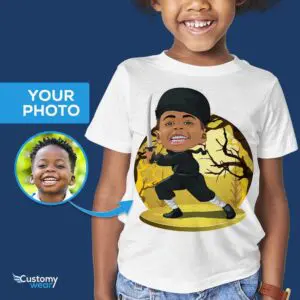 Alakítsa át gyermeke fényképét egyedi fiús nindzsa pólóvá – Kérdezze meg a Ninja Disguise Shirt Axtra pólómról – MINDEN vektoros ing – férfi www.customywear.com