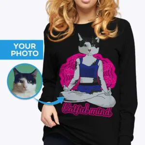Персонализирана тениска за йога котка – трансформирайте снимката на вашата котка в персонализирани тениски за възрастни www.customywear.com
