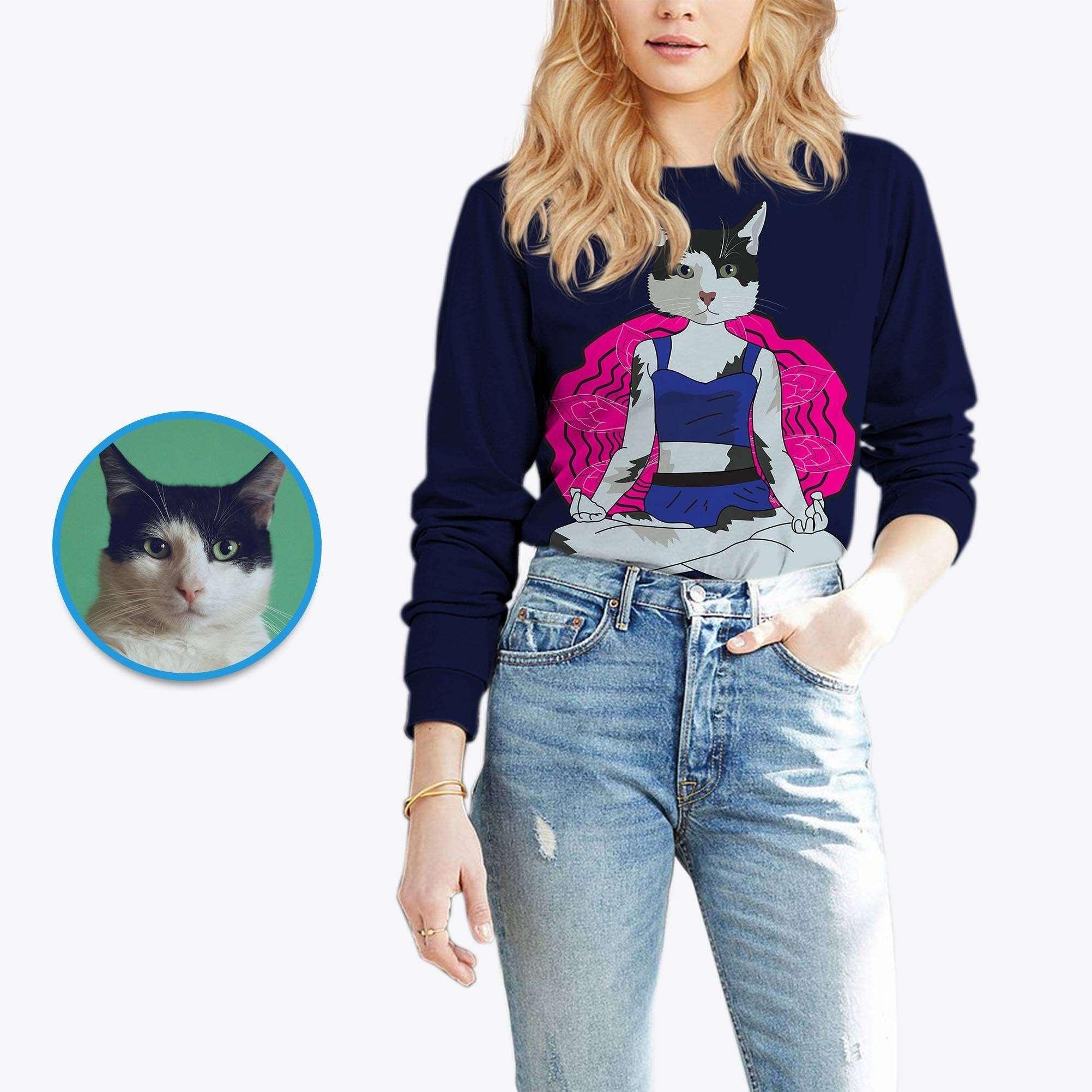 Custom cat shirt, Yoga cat gift, Pet portrait tee, Cat lover t-shirt CustomyWear adult2, custom_cat_shirt, custom_cat_t_shirt, custom_tshirt, female, single-judge, women, yoga_cat_s