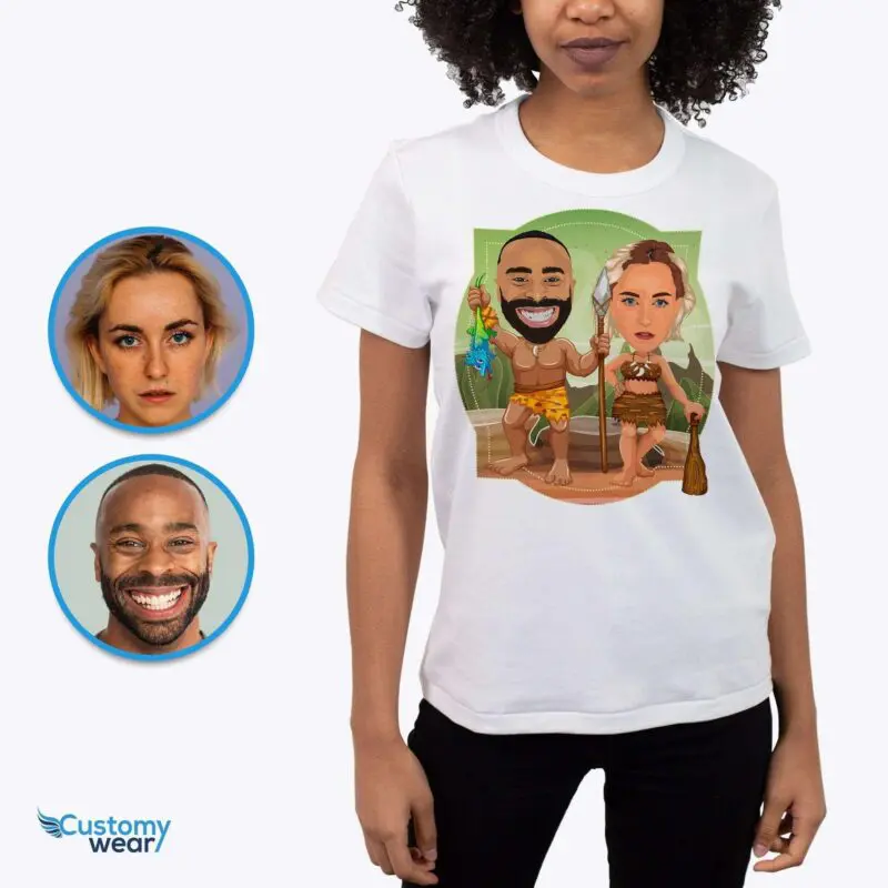 Transform Your Photo into Custom Caveman Couples Shirt - Personalized Matching Tees-Customywear-Adult shirts