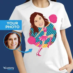 Custom Cheerleader Shirts – Transform Your Photo into Personalized Caricature Tee Adult shirts www.customywear.com