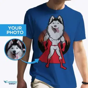 Benutzerdefiniertes Superhelden-Hundeshirt – personalisiertes Haustierportrait-T-Shirt für Erwachsene www.customywear.com