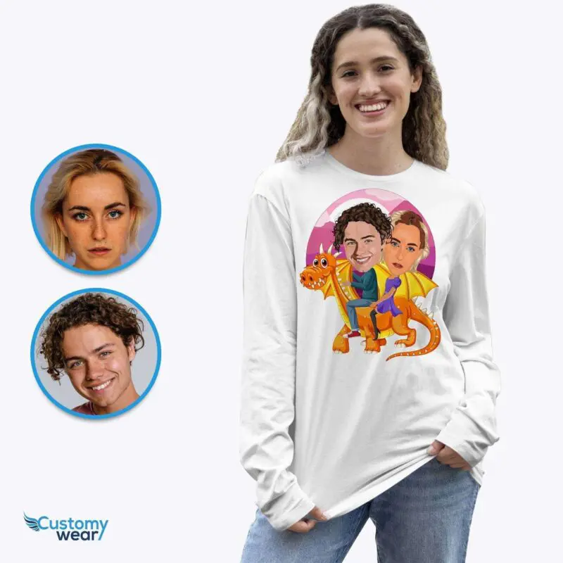 Transform Your Photo into a Custom Dragon Ride Couple Shirt - Personalized Fairy Costume Tee-Customywear-Adult shirts
