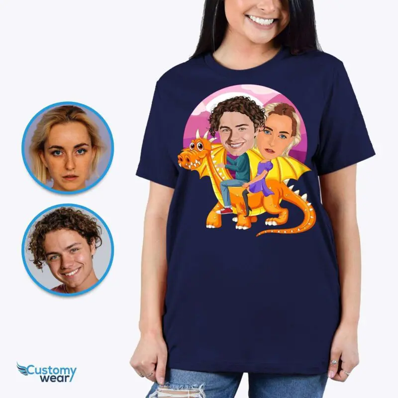 Transform Your Photo into a Custom Dragon Ride Couple Shirt - Personalized Fairy Costume Tee-Customywear-Adult shirts