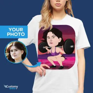 Personlig gymnastisk muskelkarikatyr-T-shirt – förvandla ditt foto till anpassade fitnesströjor för vuxna www.customywear.com