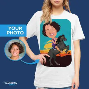 Gepersonaliseerde Ruiter Woestijn T-shirt – Transformeer uw foto in een op maat gemaakt ruiter-T-shirt Shirts voor volwassenen www.customywear.com