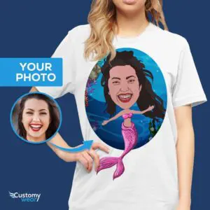 Personalized Mermaid Oceanid T-Shirt – Transform Your Photo into Custom Sea-Maid Tee Adult shirts www.customywear.com