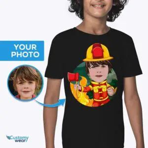 Räätälöity Firefighter Youth T -paita – yksilöllinen Big Brother Fireman -paita, pojat www.customywear.com