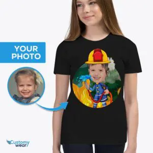 Personalized Firefighter Youth Tee – Transform Your Photo into Custom Fireman T-Shirt Firefighter T-shirts www.customywear.com