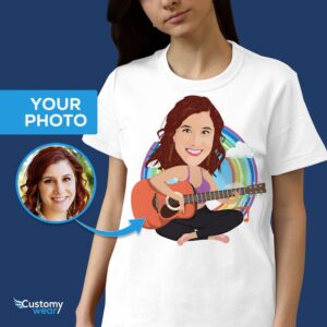 Personalized Guitar Portrait T-Shirt – Transform Your Photo into Custom Music Tee Adult shirts www.customywear.com