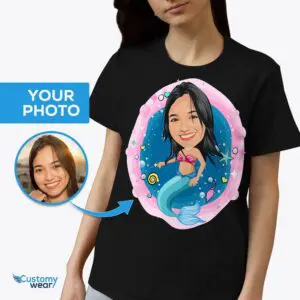 Transformeer uw foto in een op maat gemaakt Little Mermaid-T-shirt - Perfecte zeemeermincadeaus Shirts voor volwassenen www.customywear.com
