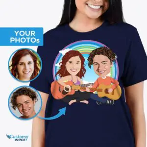 Tee-shirt personnalisé pour couple musical – Chemise portrait de guitare personnalisée Chemises pour adultes www.customywear.com