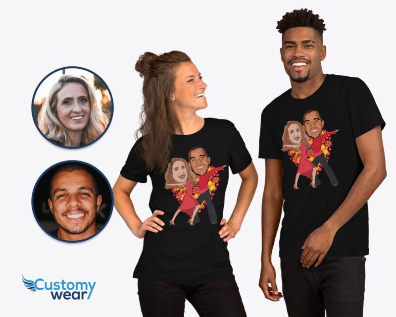 Custom photo t-shirt design and printing with Latin American Tango dance couple | Personalized dance image T-shirt designer Customywear CustomyWear custom_couple_dance, custom_tshirt, tango_dance_tshirt