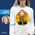 🎃 T-shirt personalizzata con zucca di Halloween da donna | Maglietta per costumi personalizzata 👻-Camicie per abbigliamento personalizzato-Adulto