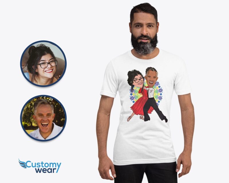 Custom salsa dance couple t-shirt design and printing | Personalized tee shirt with photo and text | Ballroom dance shirt designer CustomyWear custom_tshirt