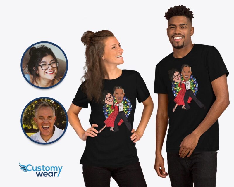 Custom salsa dance couple t-shirt design and printing | Personalized tee shirt with photo and text | Ballroom dance shirt designer CustomyWear custom_tshirt