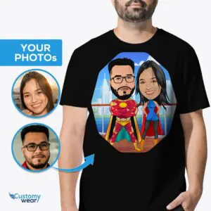 Personoidut Superhero Couples -paidat – muuta valokuvasi yksilöllisiksi teepaidiksi aikuisten paidoiksi www.customywear.com