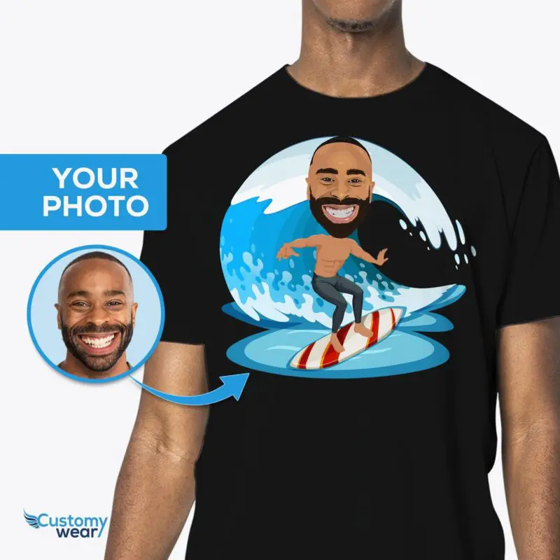Personalized Surfing T-Shirt - Transform Your Photo into a Custom Surf Rider Tee-Customywear-Adult shirts