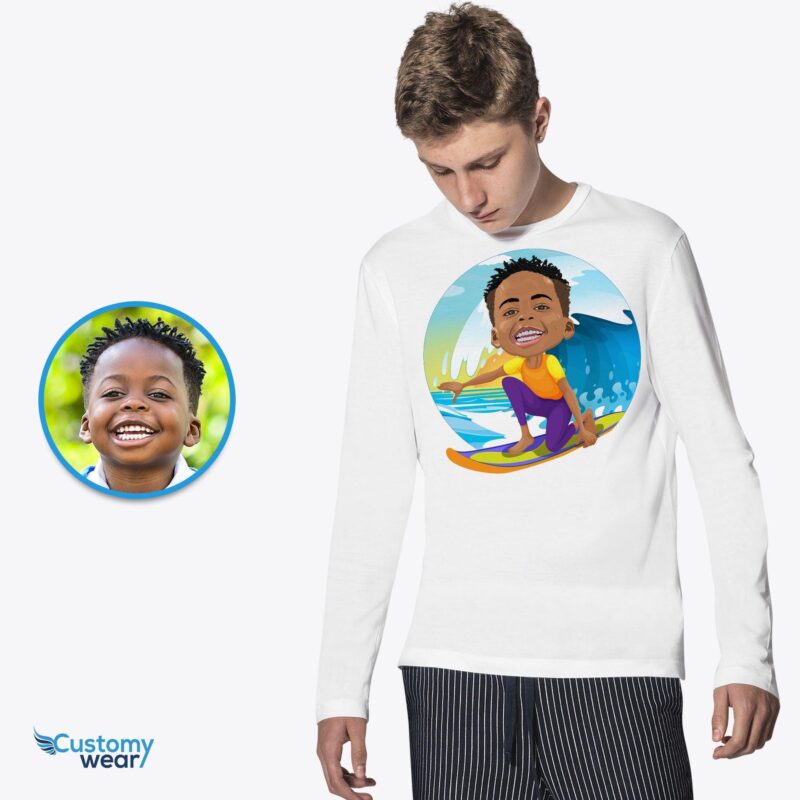 Custom surfing boy shirt CustomyWear boy, boy_surfing_shirt, kid, Kids, kids_birthday_shirt, retro_shirt, single-judge, summer_shirt, Sur