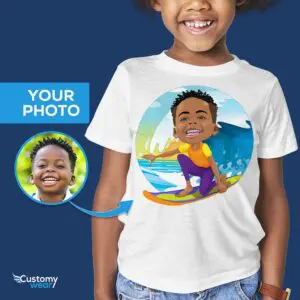 Персонализированная рубашка для серфинга для мальчика: превратите свою фотографию в футболку Ocean Wave Axtra - Футболки для серфинга www.customywear.com