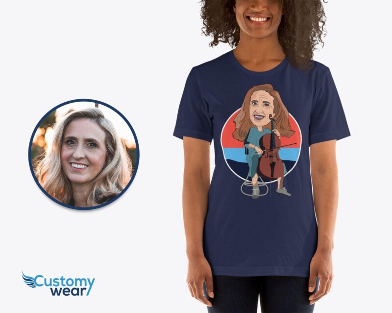 Custom t-shirt design for woman photo portrait art | Cellist girl playing cello personalized tee designer customywear , Custom shirt girls CustomyWear cellist_t_shirt, custom_tshirt, playing_cello_tshirt