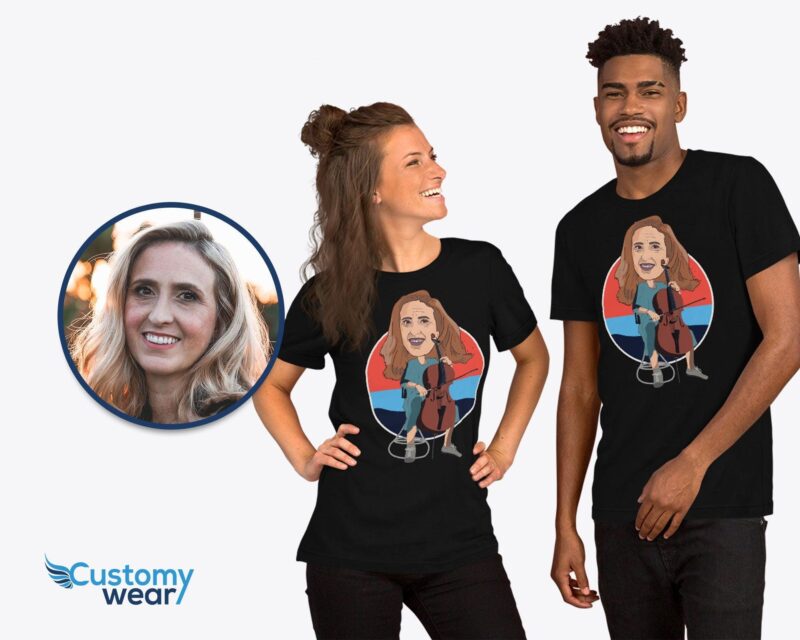 Custom t-shirt design for woman photo portrait art | Cellist girl playing cello personalized tee designer customywear , Custom shirt girls CustomyWear cellist_t_shirt, custom_tshirt, playing_cello_tshirt
