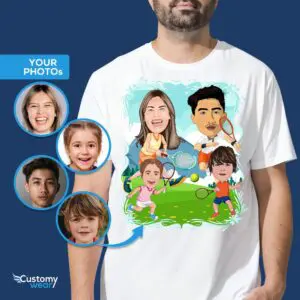 Individuelles Tennis-Familienshirt | Personalisiertes Tennisgeschenk für die Familie, T-Shirts für Erwachsene www.customywear.com