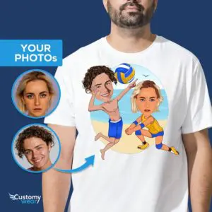 Individuelles Volleyball-Paar-Shirt | Passendes Volleyball-T-Shirt | Personalisiertes Beachvolleyball-Geschenk für Erwachsene, www.customywear.com