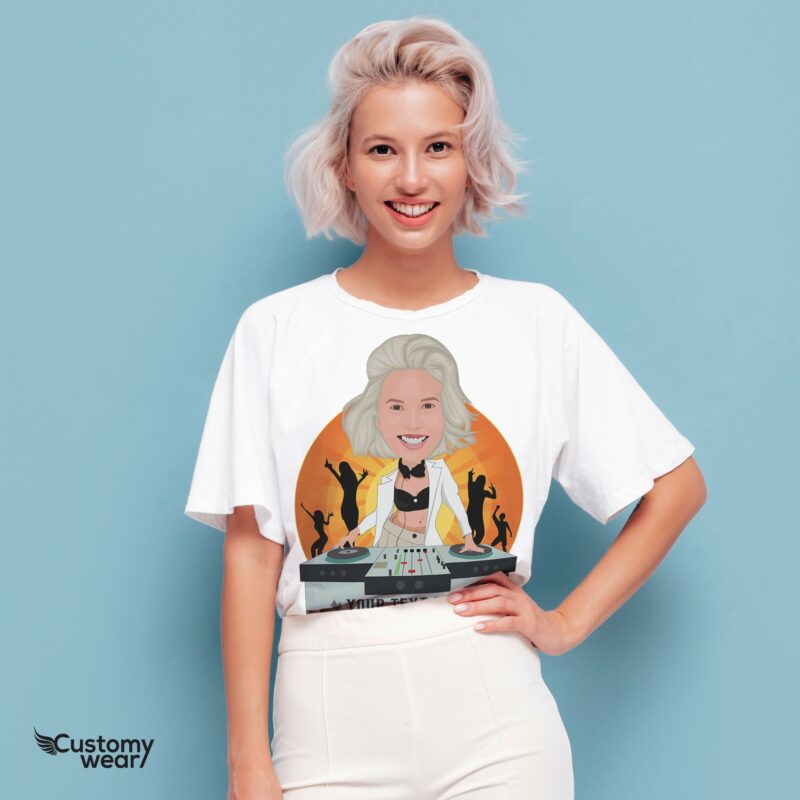 Kişiye Özel Turuncu Kadın DJ Tişörtü | Özel DJ Fotoğraflı Tişört-Customywear-Yetişkin Gömlekleri