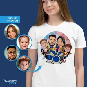 맞춤형 뮤직 패밀리 셔츠 | 청소년을 위한 맞춤형 드러머 티셔츠 드러머 티셔츠 www.customywear.com