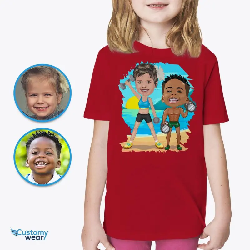 Transform Your Photo into Custom Youth Gym Shirt | Personalized Weightlifting Siblings Tee-Customywear-Gym shirts