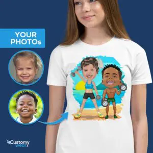 Transform Your Photo into Custom Youth Gym Shirt | Personalized Weightlifting Siblings Tee Axtra - All vector tunicas - masculus www.customywear.com