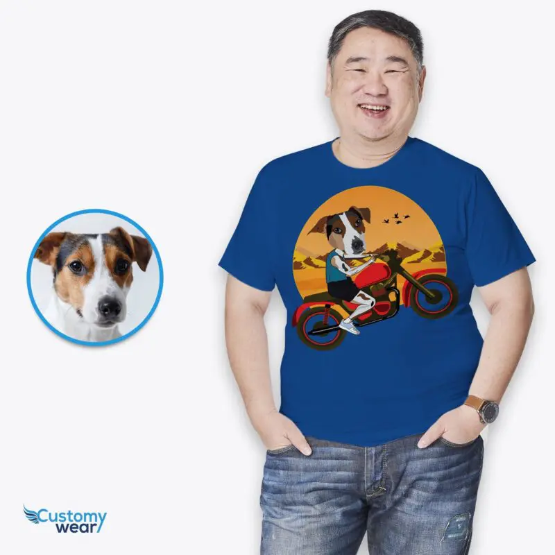 Custom Pet Portrait Art T-Shirt | Turn Your Photo into Personalized Dog Rider Tee-Customywear-Adult shirts