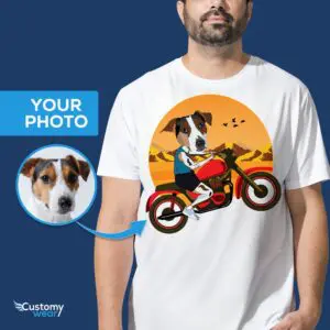 Umelecké tričko s portrétom domáceho maznáčika na mieru | Premeňte svoju fotografiu na prispôsobené tričko Dog Rider pre dospelých www.customywear.com