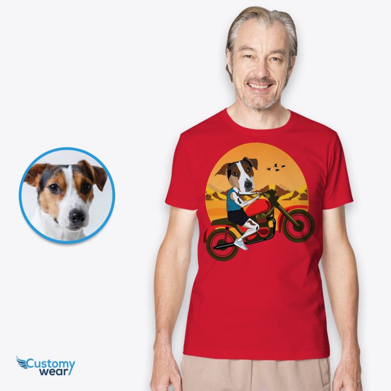 Dog riding motorbike shirt | Custom shirt with pet portrait art CustomyWear adult, Adult-google, adult2, best dog dad ever, custom_dog_shirt, custom_tshirt, dad dog t shirts, d