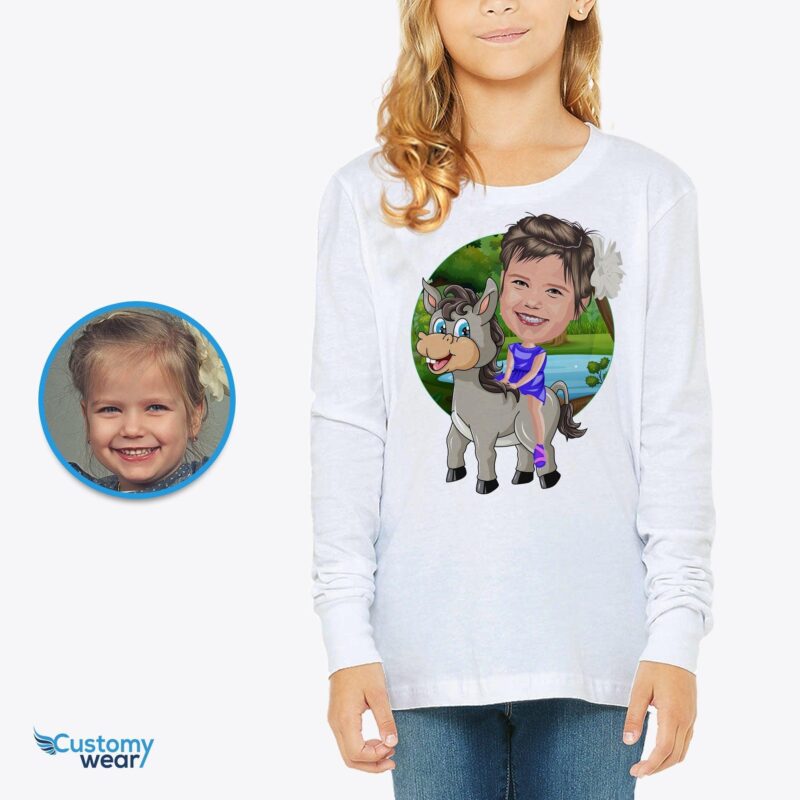 Donkey ride shirt for girls CustomyWear animal, animal_shirt, girl, kid, kids, kids_birthday_shirt, llama_shirt, Nature_shirt, single-judge,