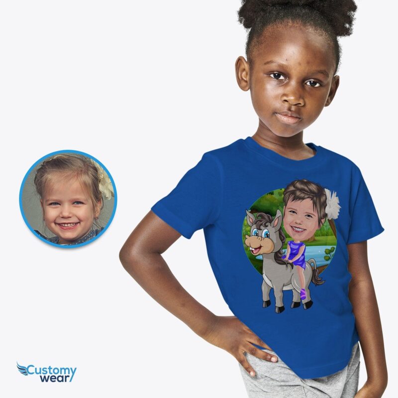 Donkey ride shirt for girls CustomyWear animal, animal_shirt, girl, kid, kids, kids_birthday_shirt, llama_shirt, Nature_shirt, single-judge,