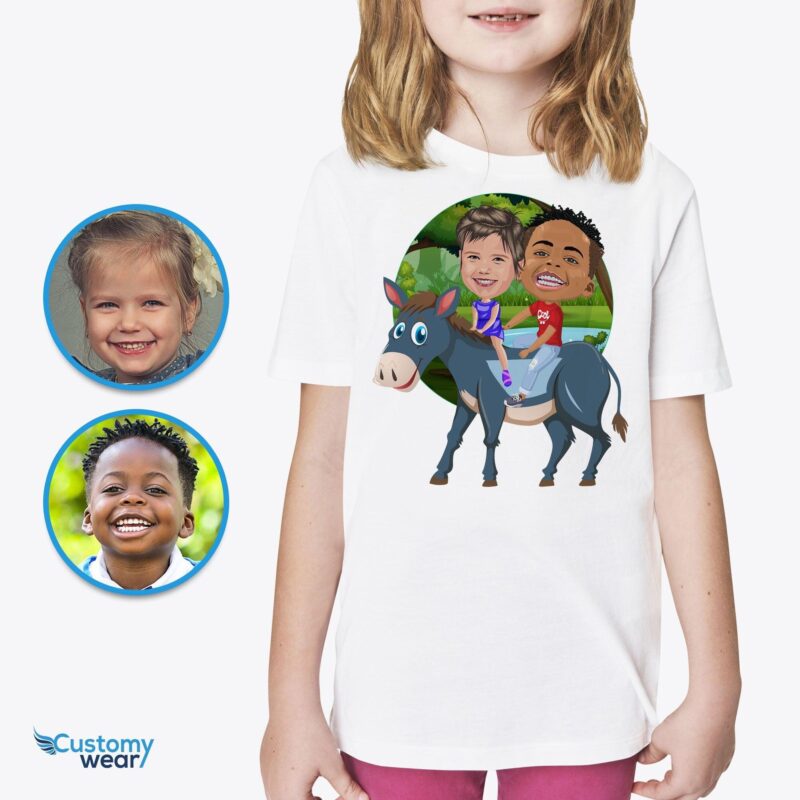 Donkey riding siblings shirts CustomyWear Animal_lover_gift, couple-judge, girl, kid, kids, little_brother_shirt, nature_shirt, sibling, sibli