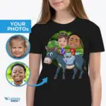 Personalized Donkey Riding Siblings Shirts - Custom Funny Kids Tee-Customywear-Girls