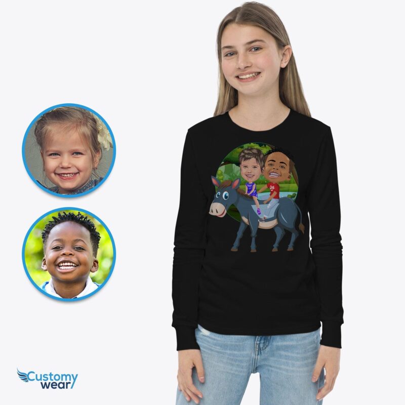 Donkey riding siblings shirts CustomyWear Animal_lover_gift, couple-judge, girl, kid, kids, little_brother_shirt, nature_shirt, sibling, sibli